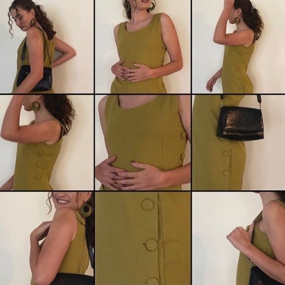 NWT Womens Sayuri Chartreuse Green Button Side Sleeveless Midi Dress - Picture 8 of 13